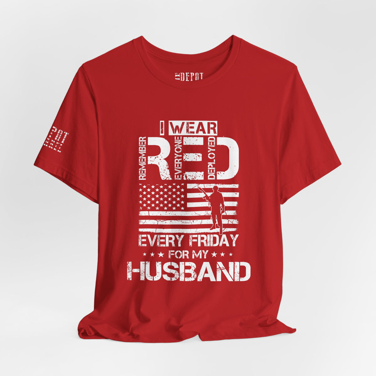 I Wear RED For My Husband Distressed Tee