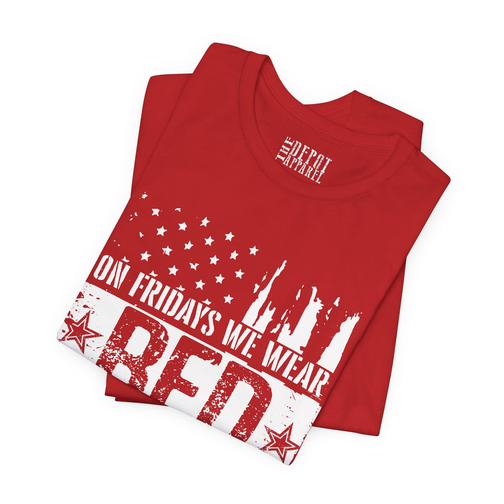 On Fridays We Wear RED Distressed Tee