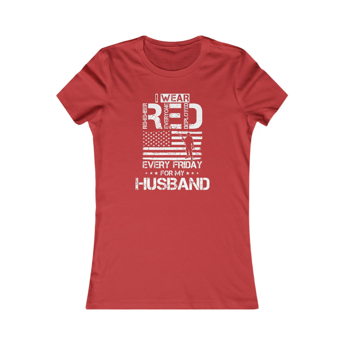 I Wear RED For My Husband Distressed Ladies Tee