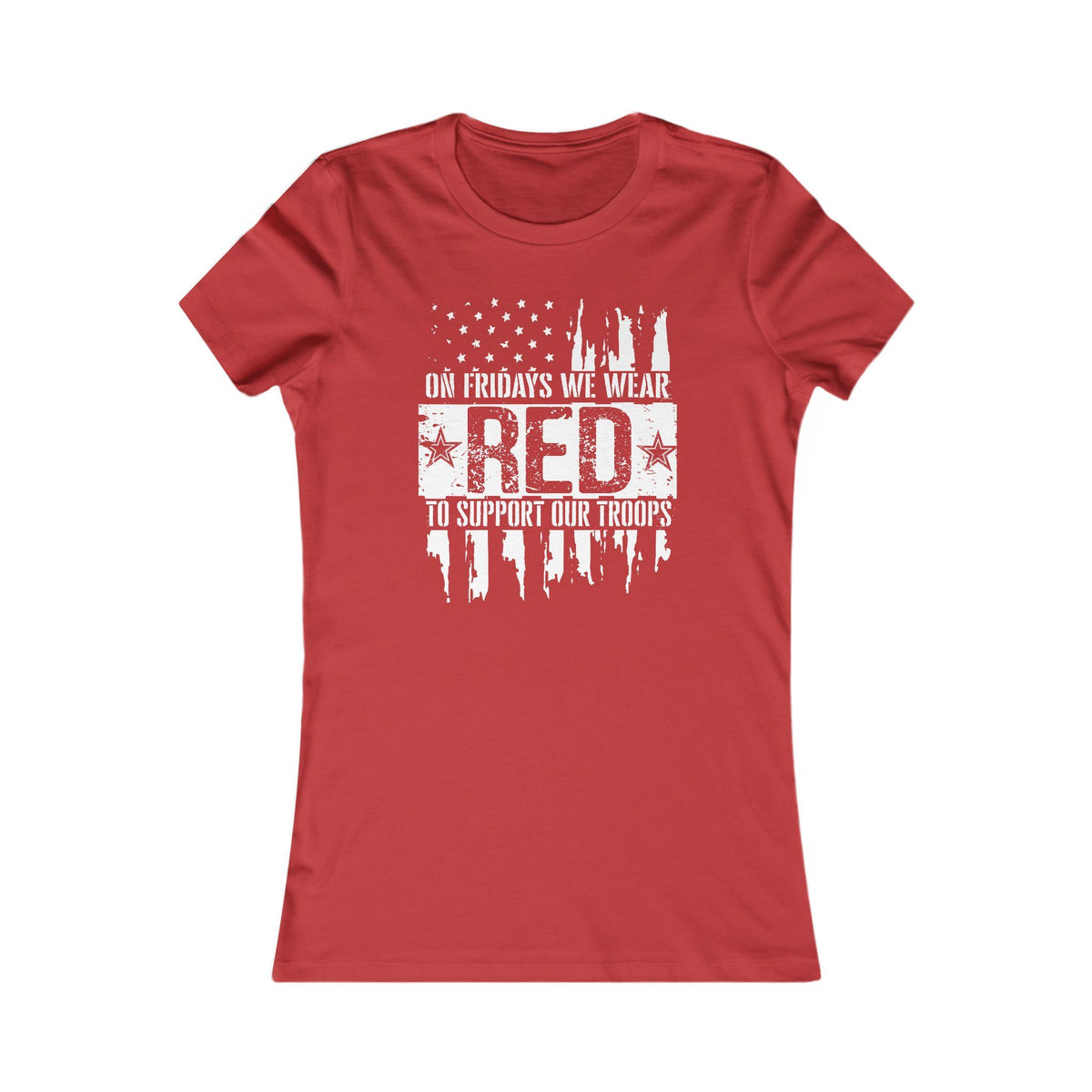 On Fridays We Wear RED Distressed Ladies Tee